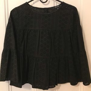 Madewell black eyelet stitch blouse